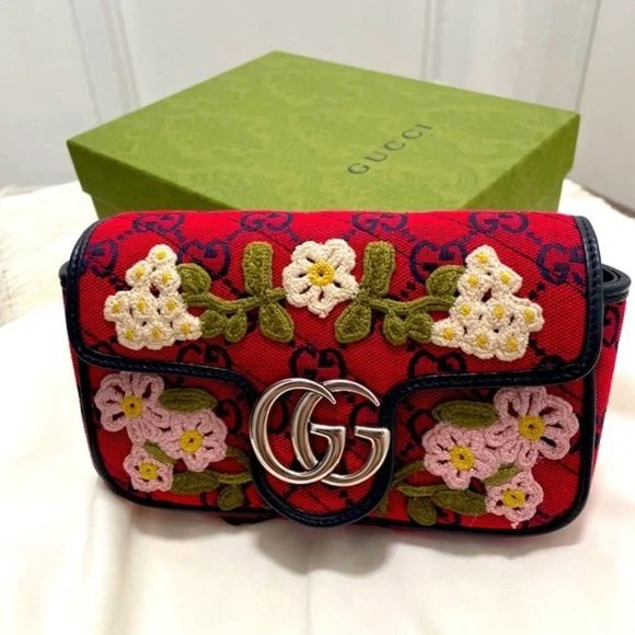 Gucci Monogram Multicolor Super Mini GG Marmont in Red wFloral Embroidery NEW! - Picture 14 of 14